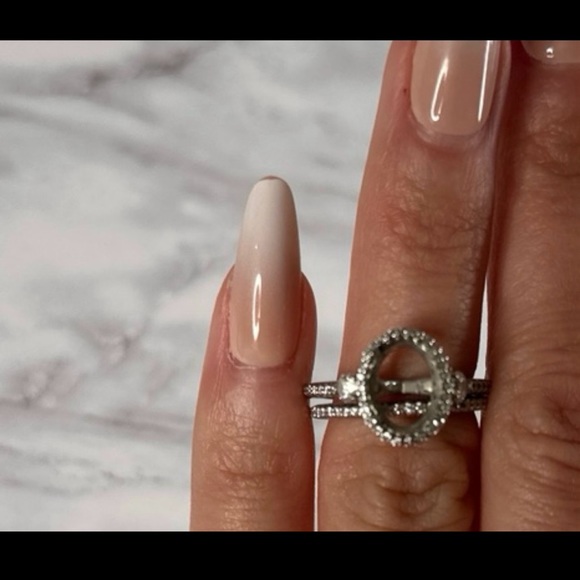 Platinum 3 Stone Halo Diamond Band Engagement Ring & Matching Diamond Band - Picture 4 of 5